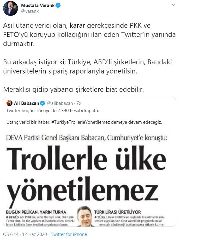 Mustafa Varank Trollerin kapatılmasına isyan etti