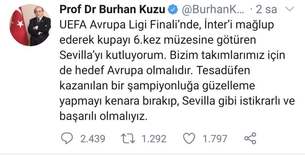 Akpartili Burhan kuzu Galatasaray’ın UEFA kupasına tesadüf dedi
