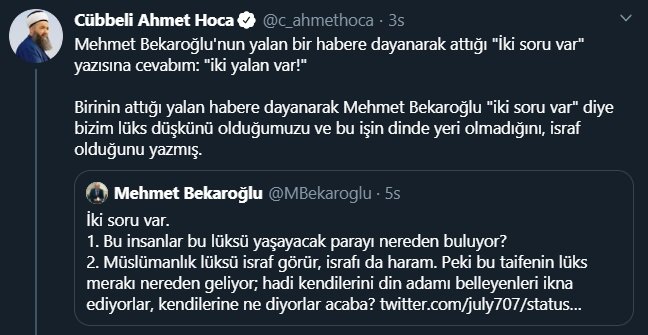 Cübbeli Ahmet’den CHP’li Bekaroğlu’nun iddiasına tokat gibi cevap