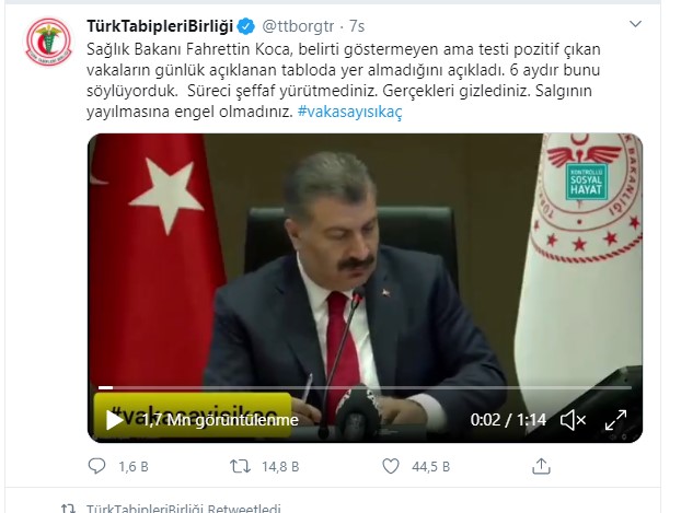 Türk Tabipler Birliği vaka sayısı kaç!