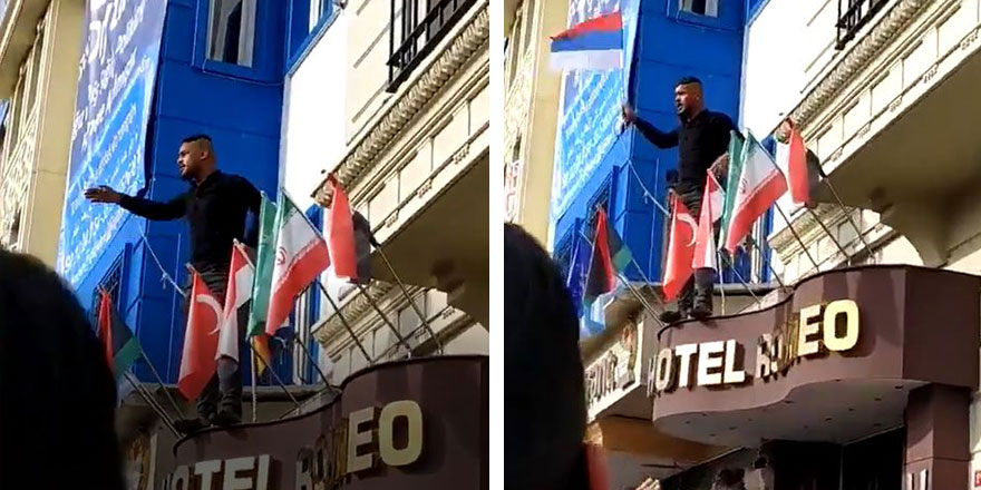 Fatih’te Suriyeli bir grup otelin üzerinde yer alan Rusya bayrağını parçaladı