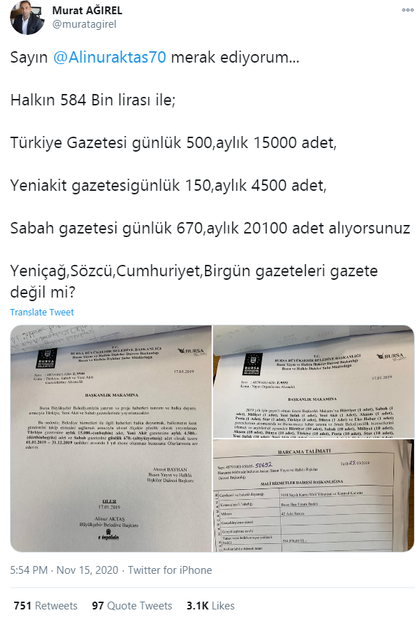 Murat AĞIREL Bursa Belediyesine Zor sorular! Alinur Aktaş Halkın Parasını Nereye Aktarmış!
