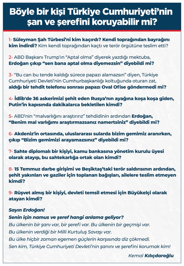 Kılıçdaroğlu Erdoğan'a ne sordu? bu kişi Türkiye'nin şan ve şerefeni koruya bilir mi?