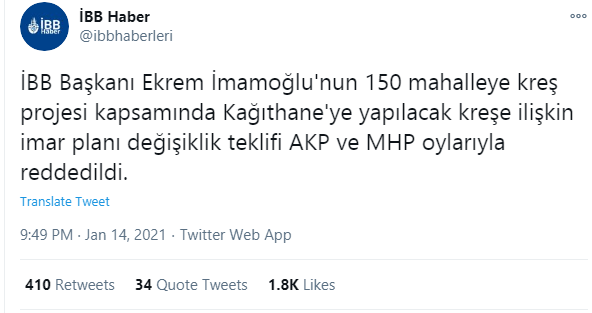 Ak Parti ve MHP Kağıthane’ye yapılacak kreşe engel oldular!