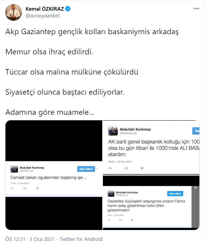 AKP Gaziantep İl Gençlik Kolları Başkanı Abdullah Korkmaz şoke eden mesajlar!