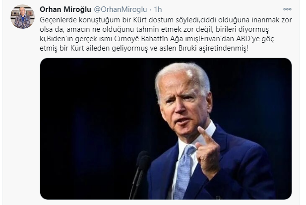AK Parti MKYK Üyesi Orhan Miroğlu Joe Biden Erivan’dan ABD’ye göç etmiş bir Kürt dedi!