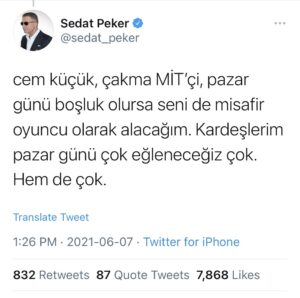 Ak Partili Gazeteci Cem Küçük Peker'e gider yaptı sonra tweetini sildi!