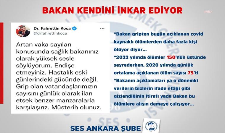 SES Ankara Şubesi’nden Ak Partili Bakan Fahrettin Koca’ya tepki: “Bakan ‘bu ölümlere alışın’ demeye çalışıyor”