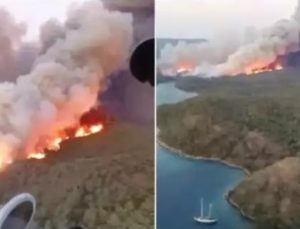 Marmaris Orman yangının ‘da Hava trafik görüntülerinde 1 helikopter, 1 uçak,1 İHA var