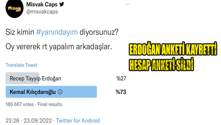 Ak Partili Misvak Caps hesabı Erdoğan ve Kılıçdaroğlu anketini sildi!