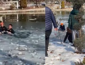 Depremzede çocuk buz tutan gölete düştü